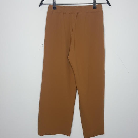 Tan Brown Drawstring Cropped Wide Leg Front Slit Pants - Picture 5 of 8